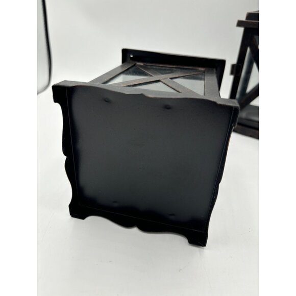 2 Metal and Glass Candle Lanterns Oil Rubbed Bronze New 10" x 4" Votive Candle h - Picture 8 of 14